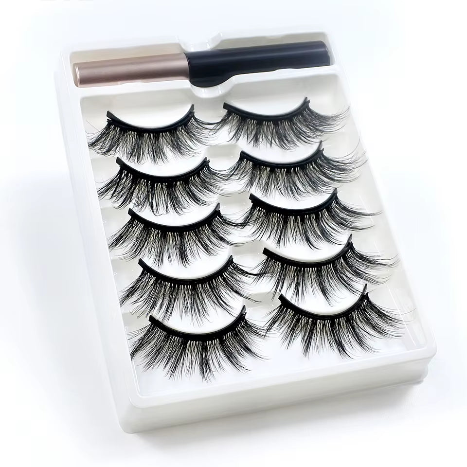 REDSIREN 5Pairs Magnetic Eyelashes with Eyeliner Reusable Thick Natural Eye Lashes New 5Piece Magnet False Eyelashes