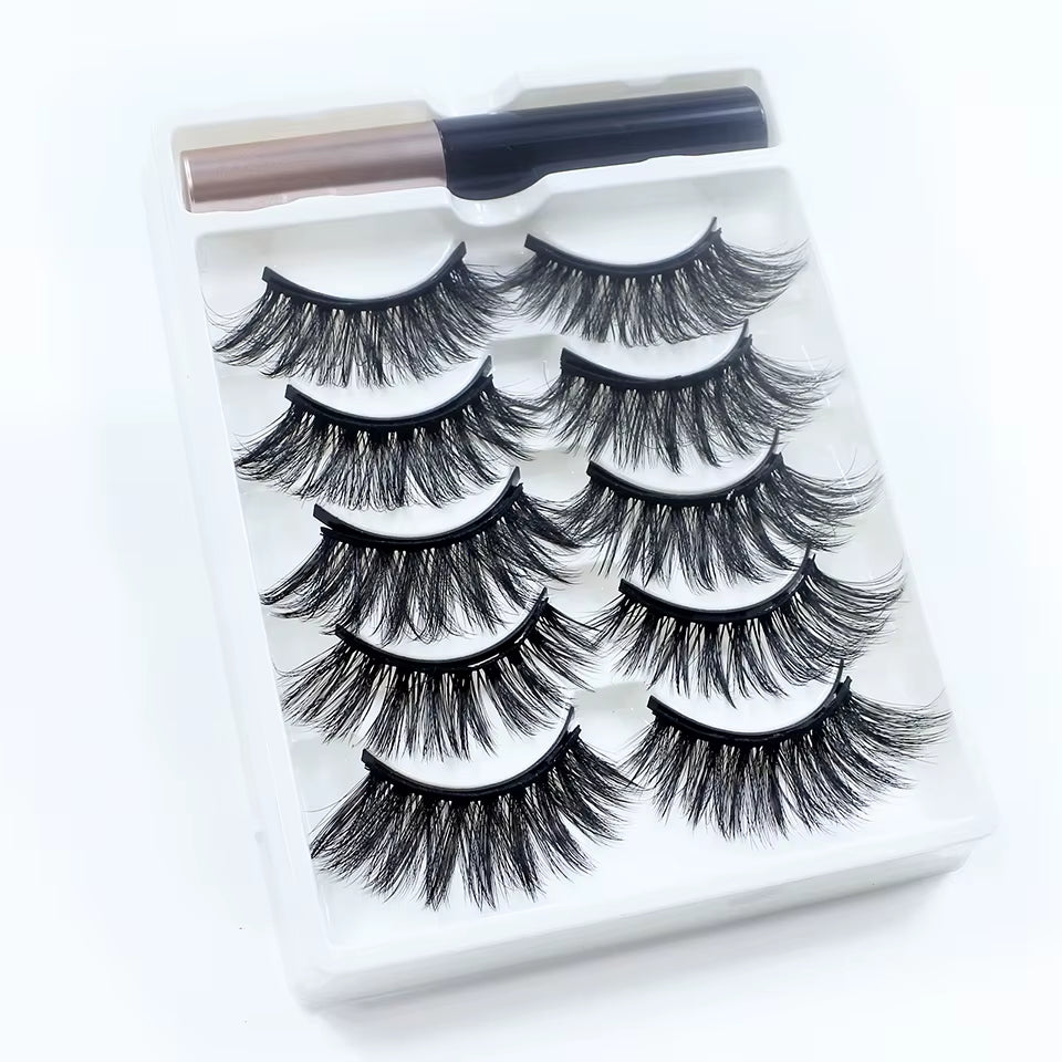 REDSIREN 5Pairs Magnetic Eyelashes with Eyeliner Reusable Thick Natural Eye Lashes New 5Piece Magnet False Eyelashes