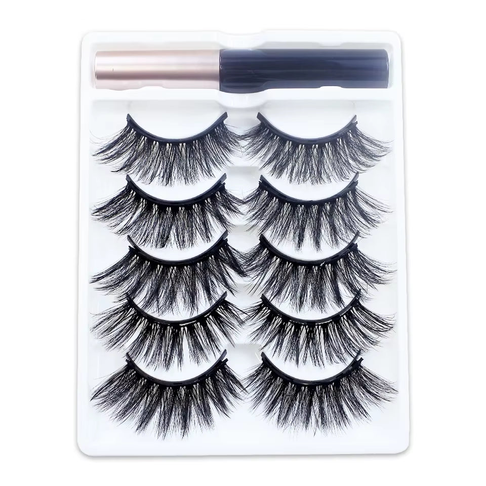 REDSIREN 5Pairs Magnetic Eyelashes with Eyeliner Reusable Thick Natural Eye Lashes New 5Piece Magnet False Eyelashes