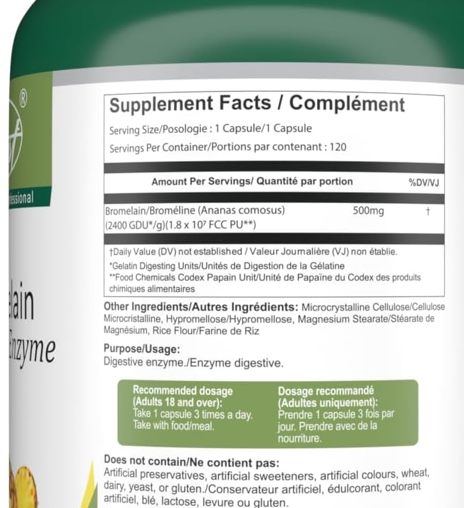 Bromelain 500Mg 2400 Gdu/G 120 Vegan Capsules | Digestive Enzyme for Women and Men | Pineapple Extract for Inflammation & Eye Health | Powder Pills | 1 Bottle