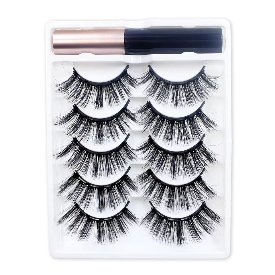 REDSIREN 5Pairs Magnetic Eyelashes with Eyeliner Reusable Thick Natural Eye Lashes New 5Piece Magnet False Eyelashes