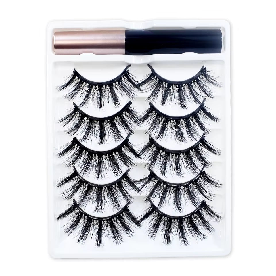 REDSIREN 5Pairs Magnetic Eyelashes with Eyeliner Reusable Thick Natural Eye Lashes New 5Piece Magnet False Eyelashes