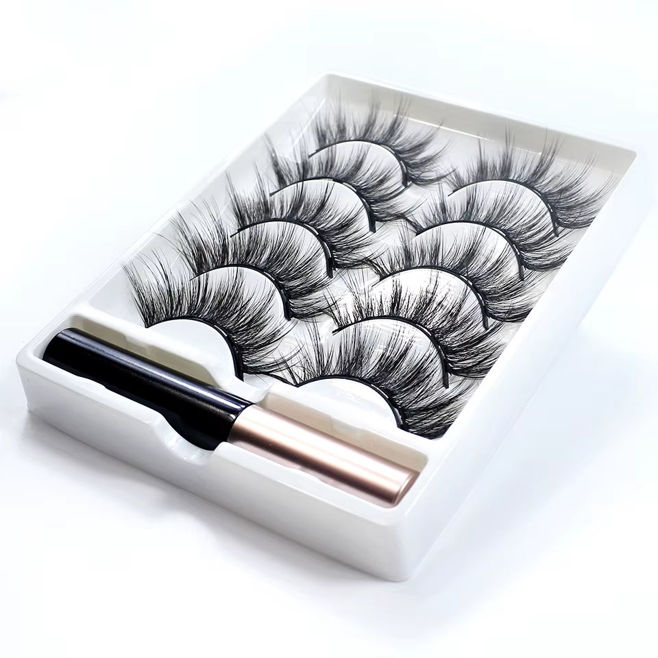 REDSIREN 5Pairs Magnetic Eyelashes with Eyeliner Reusable Thick Natural Eye Lashes New 5Piece Magnet False Eyelashes