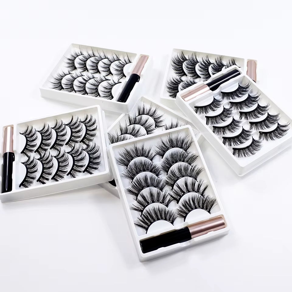 REDSIREN 5Pairs Magnetic Eyelashes with Eyeliner Reusable Thick Natural Eye Lashes New 5Piece Magnet False Eyelashes