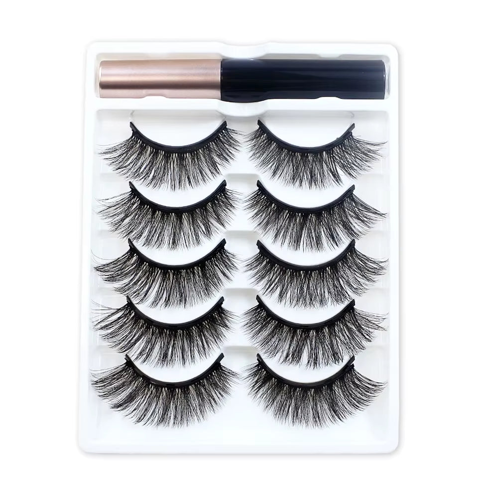 REDSIREN 5Pairs Magnetic Eyelashes with Eyeliner Reusable Thick Natural Eye Lashes New 5Piece Magnet False Eyelashes