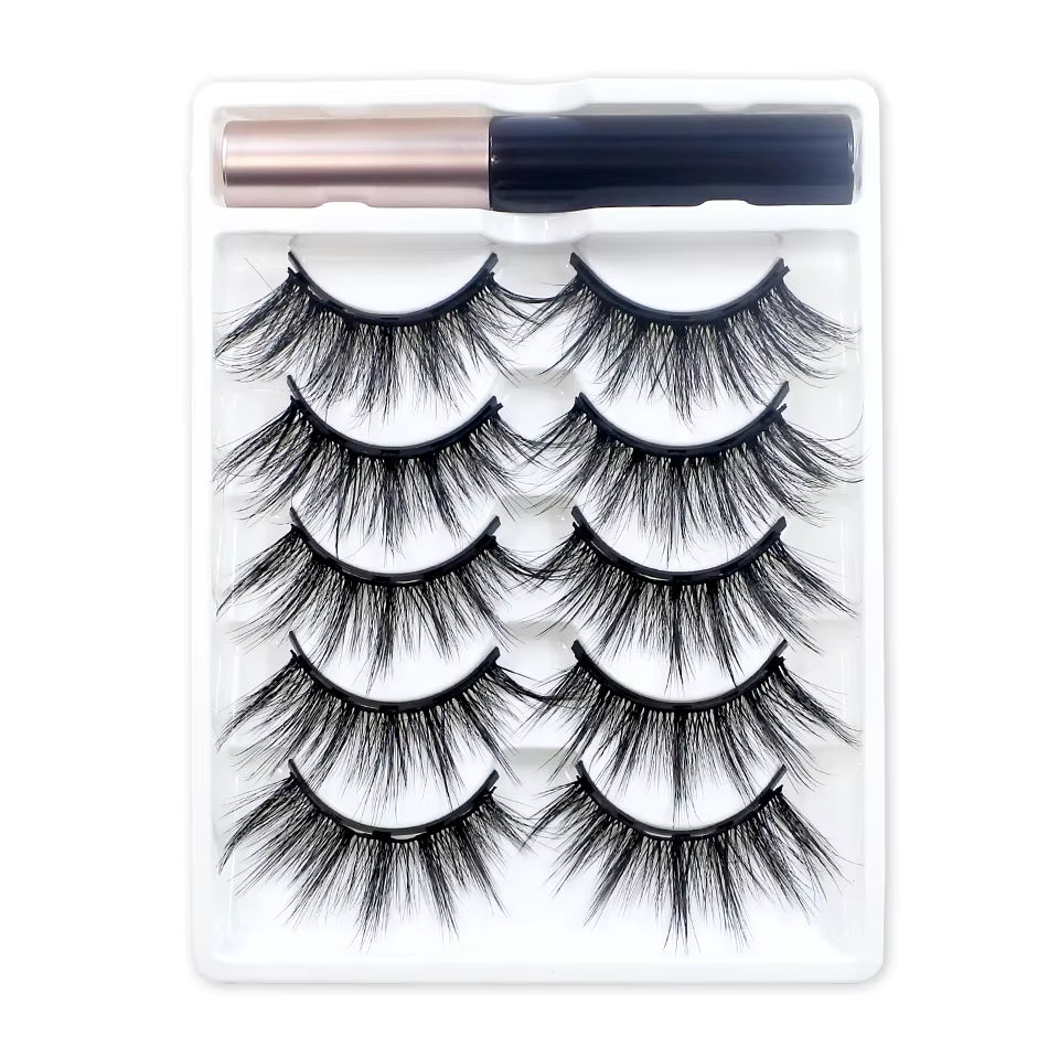 REDSIREN 5Pairs Magnetic Eyelashes with Eyeliner Reusable Thick Natural Eye Lashes New 5Piece Magnet False Eyelashes